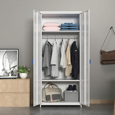 Home Bedroom Double Door Metal Locker Style Wardrobe With High Foot